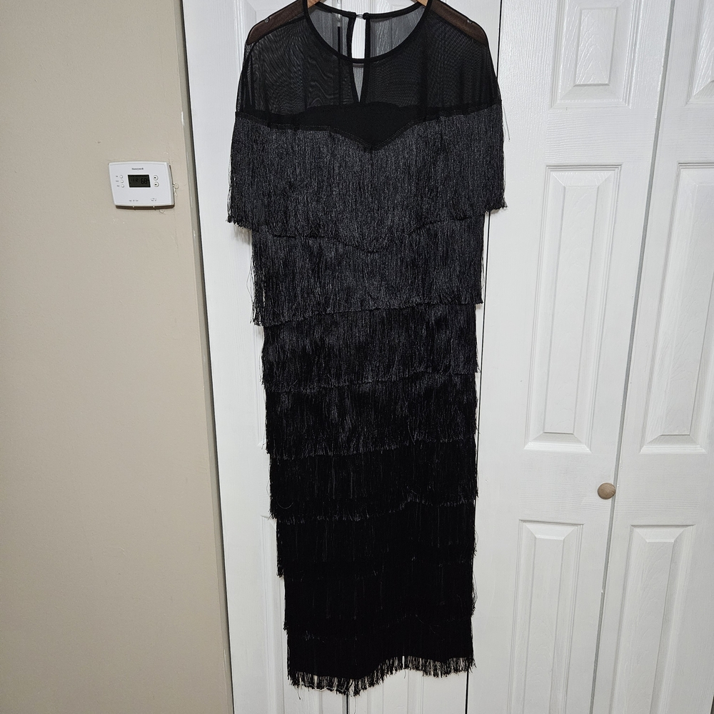 Chic Black Fringe Midi Dress